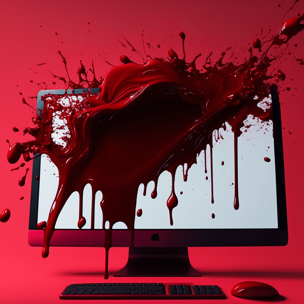 Michaela Werner DSGN digital Computerbildschirm mit Tastatur und Maus in Crimson Rot mit Farbsplash