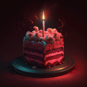 Geburtstagstortenstück rot mit Kerze