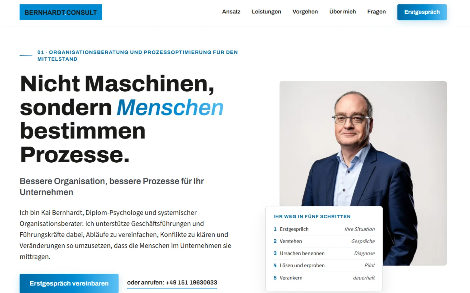 Startseite von bernhardtconsult.de, gestaltet von Michaela Werner